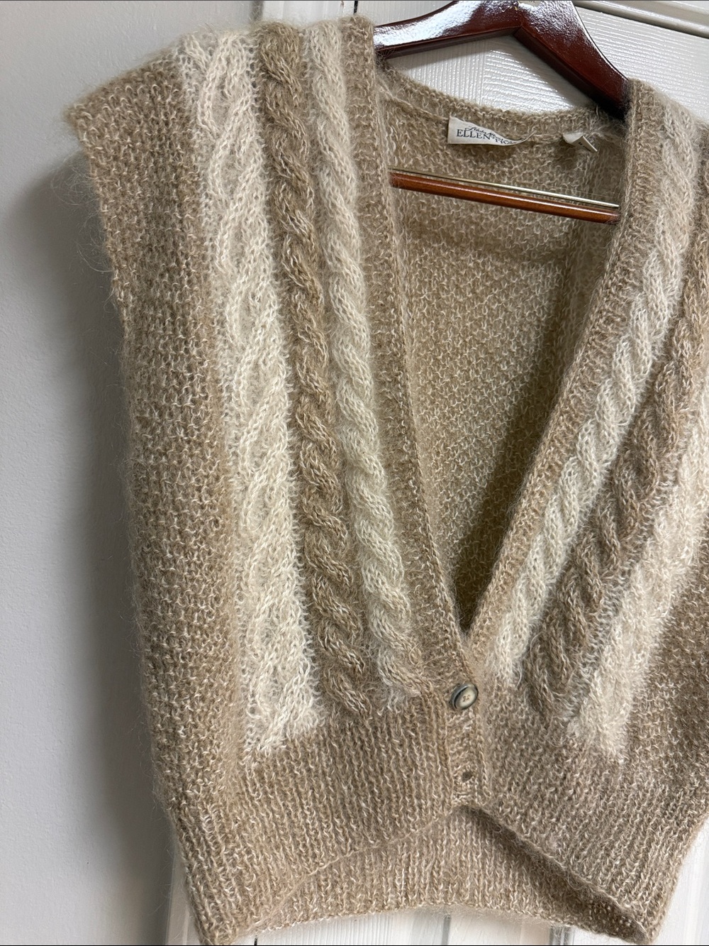 Ellen Tracy Beige & Cream Cable-Trim V-Neck Sweater Vest - Picture 5 of 15